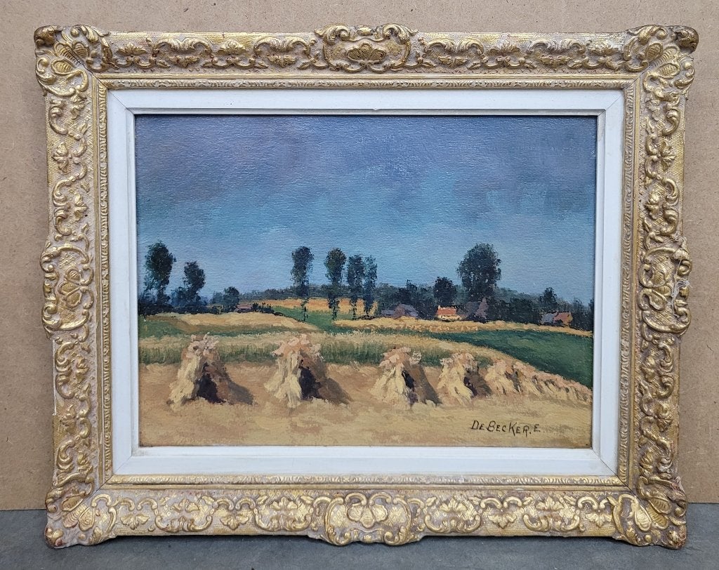 Emile DE BECKER, augustus op het platteland, Paneel, Impressionistisch, Ophalen of Verzenden, Landschap