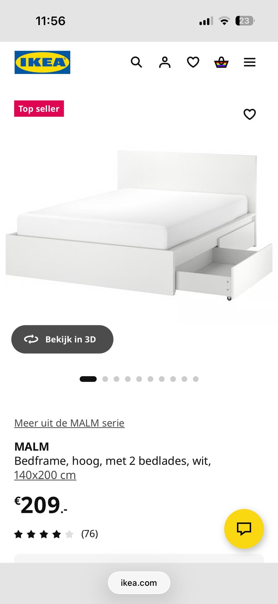 IKEA MALM Bedframe met 2 lades en matras 140x200 cm, Huis en Inrichting, Slaapkamer | Bedden, Ophalen, Gebruikt, Wit, Tweepersoons