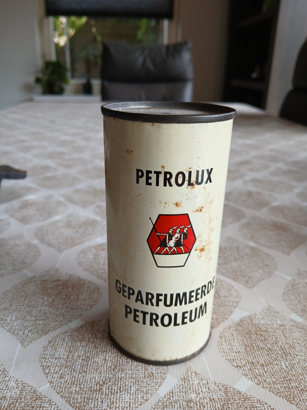 Vintage Petrolux Geparfümeerde Petroleum Blik, Verzamelen, Blikken, Ophalen of Verzenden, Gebruikt, Overige, Overige merken