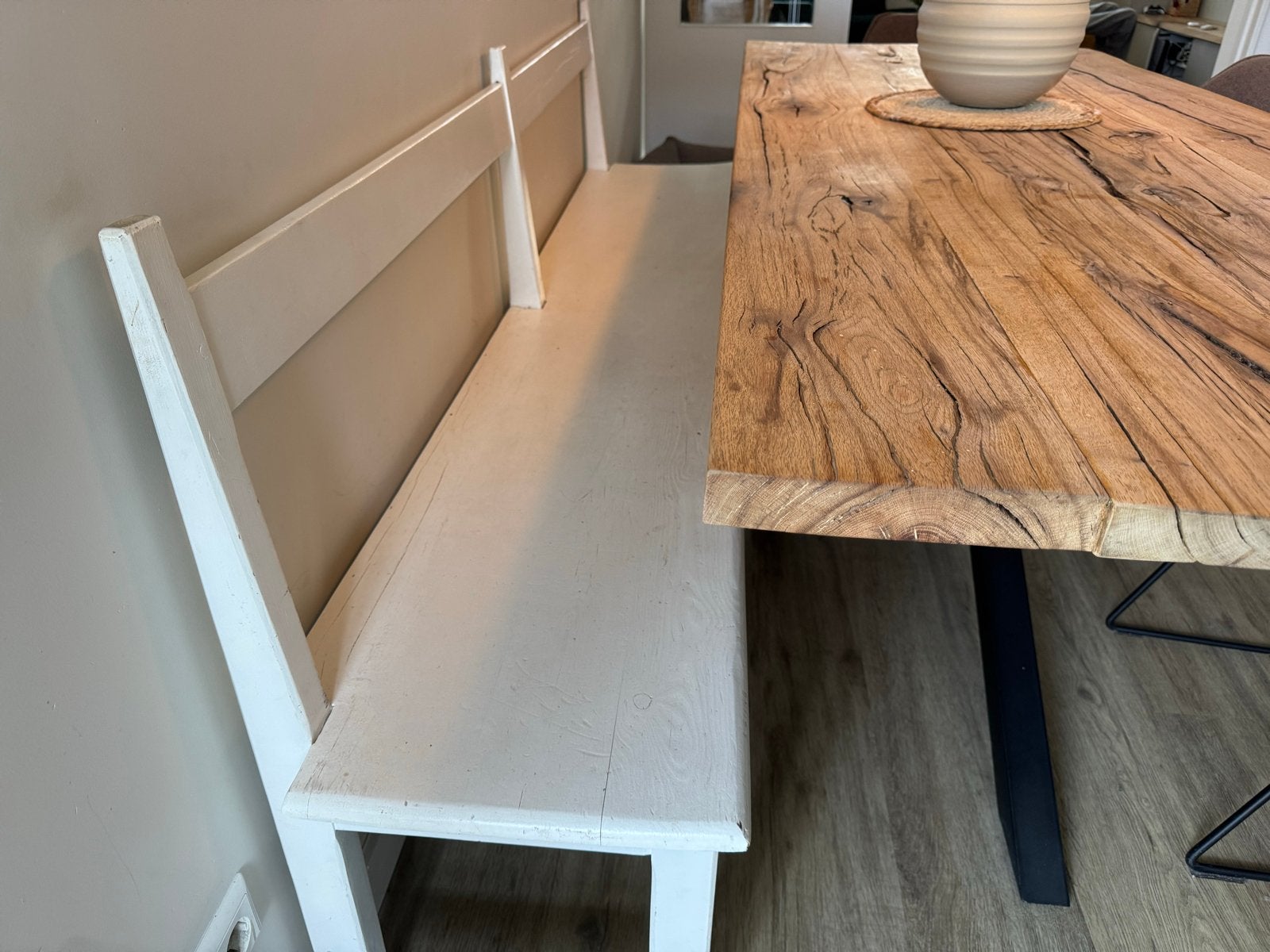 Oude houten kerkbank - 220 cm breed, Ophalen, Gebruikt, Wit, Hout