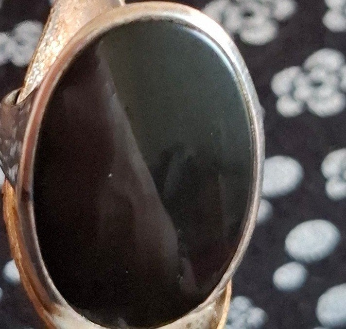 Zilveren ring met zwarte onyx, smalle maat, Ophalen of Verzenden