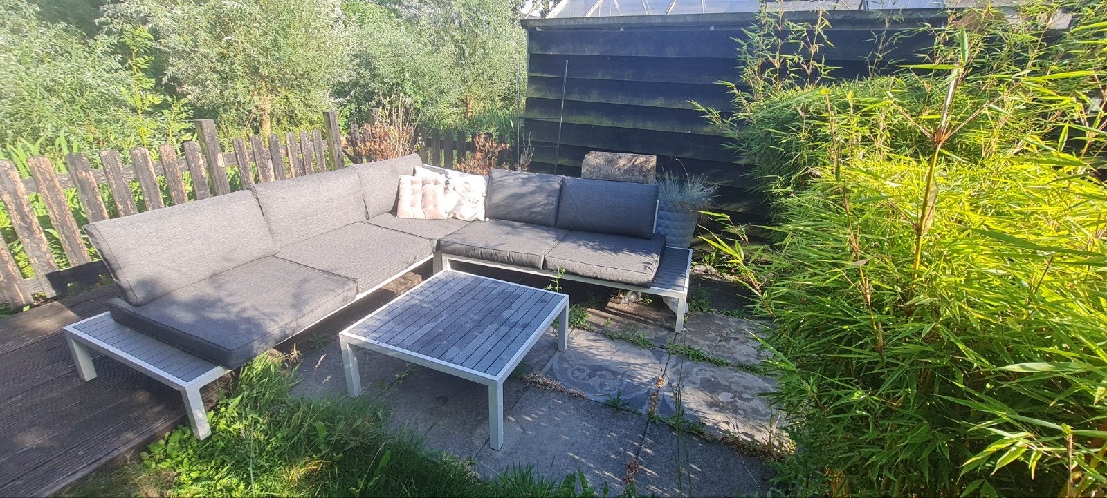 Complete tuinset met ligstoel, Gebruikt, Bank, Meer dan 8 zitplaatsen, Aluminium