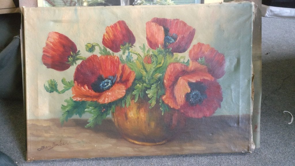 Jan Donker olieverf bloemen in koperen pot, Doek, Olieverf, Klassiek, Ophalen