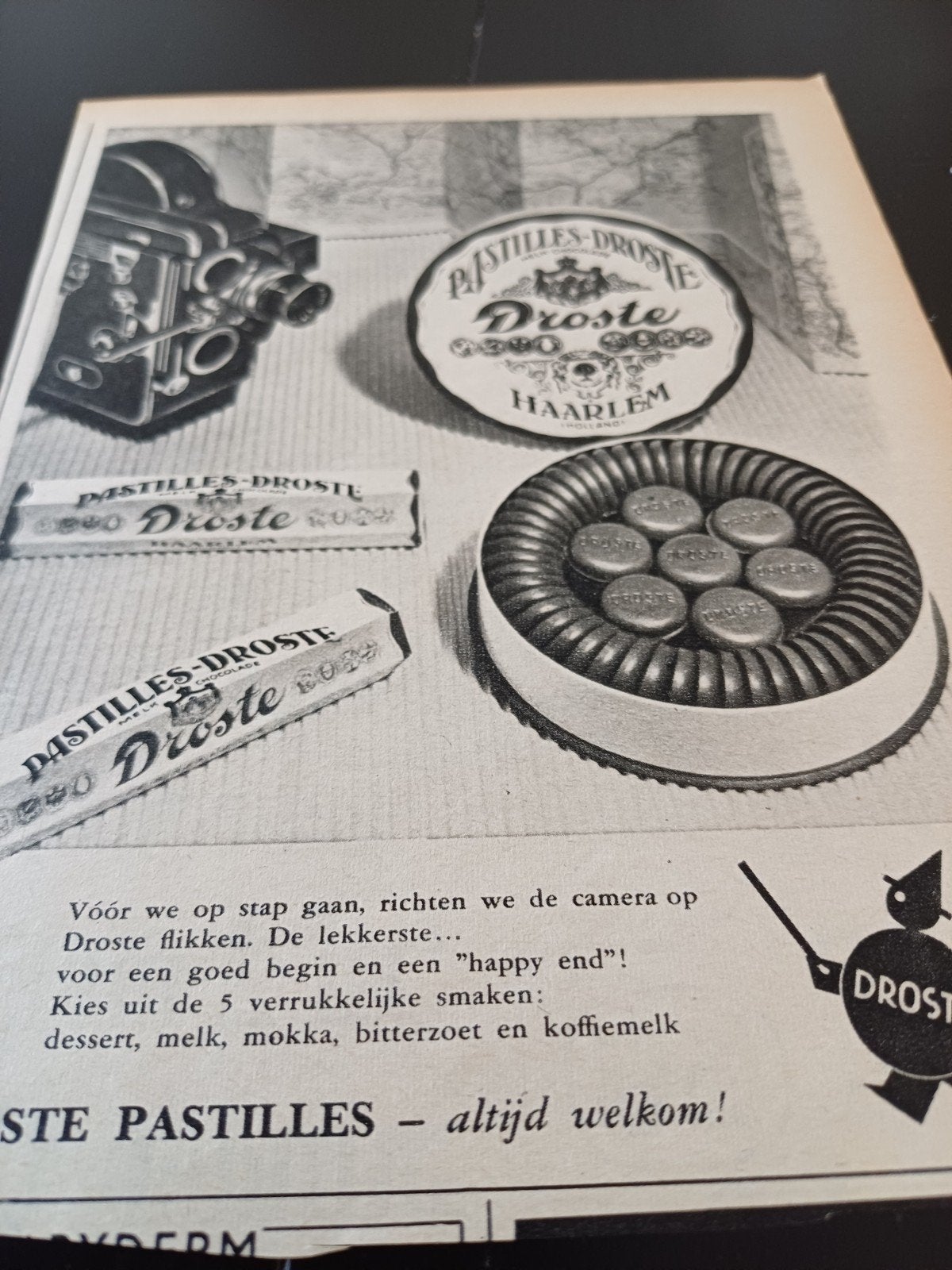 advertentie van Droste pastilles flikken 1959, Verzamelen, Merken en Reclamevoorwerpen, Ophalen of Verzenden, Zo goed als nieuw