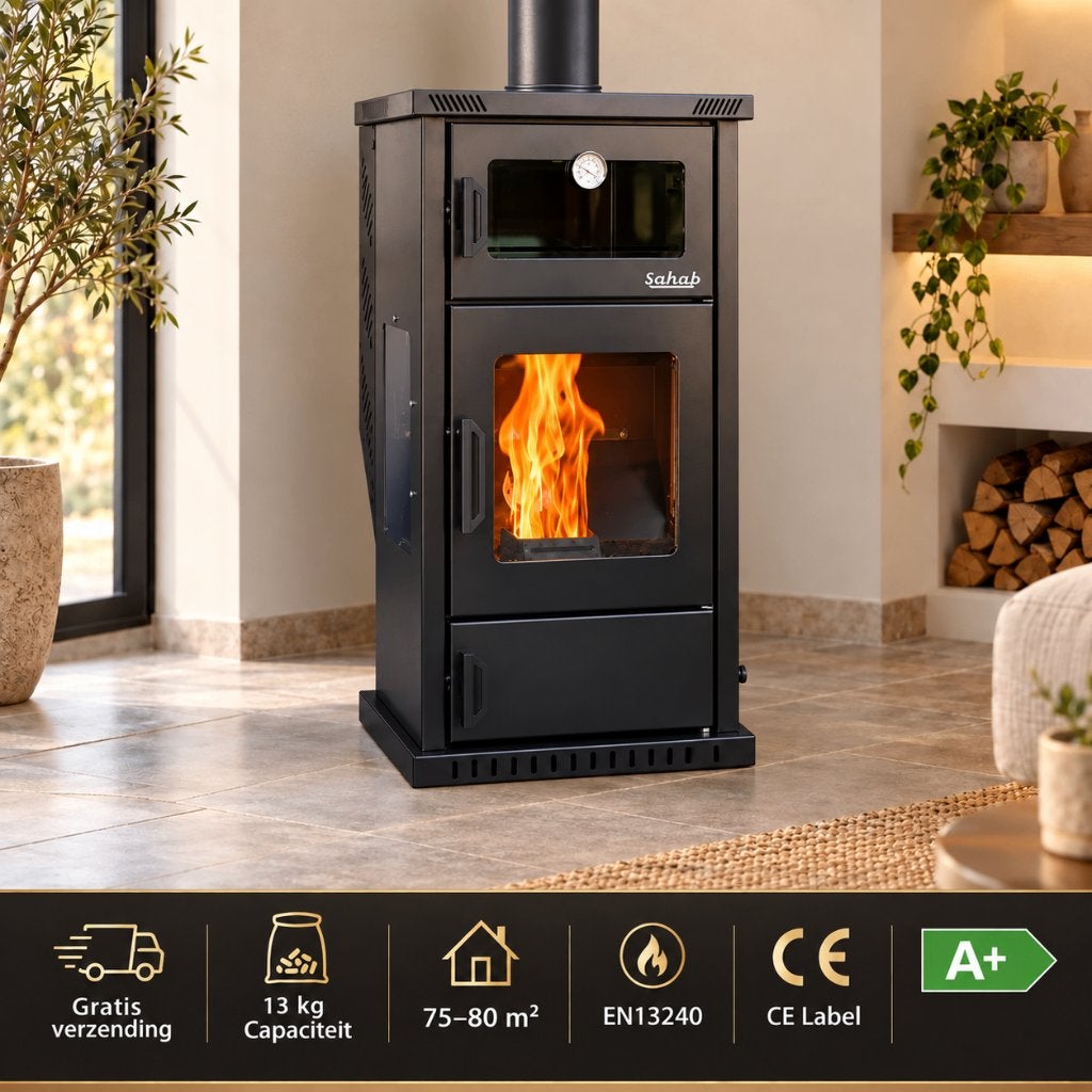 SABAH PLT02 Peletkachel – 13 kg Capaciteit, 75-80 m², Ophalen, Overige brandstoffen, Nieuw, Pelletkachel