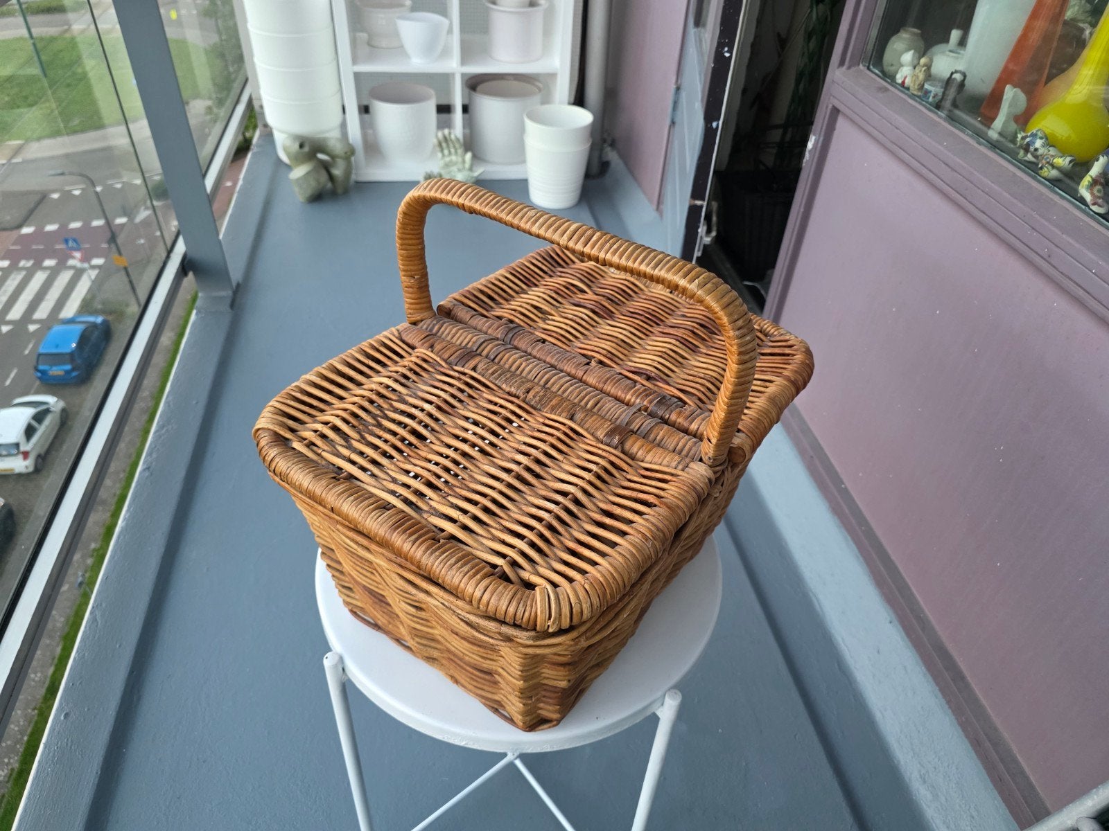 Grote rieten picknick mand met hengsel, Ophalen of Verzenden, Gebruikt