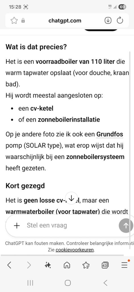 Zonneboiler, zonnepaneel,  warmwaterboiler, 100 liter of meer, Ophalen, Boiler, Minder dan 3 jaar oud