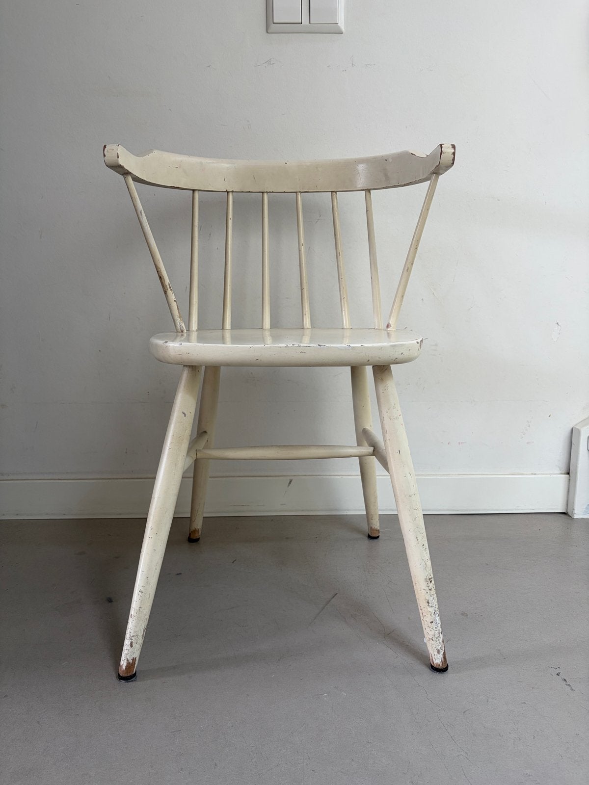Vintage houten stoel, wit geverfd (opknappertje), Huis en Inrichting, Ophalen, Gebruikt, Wit, Eén