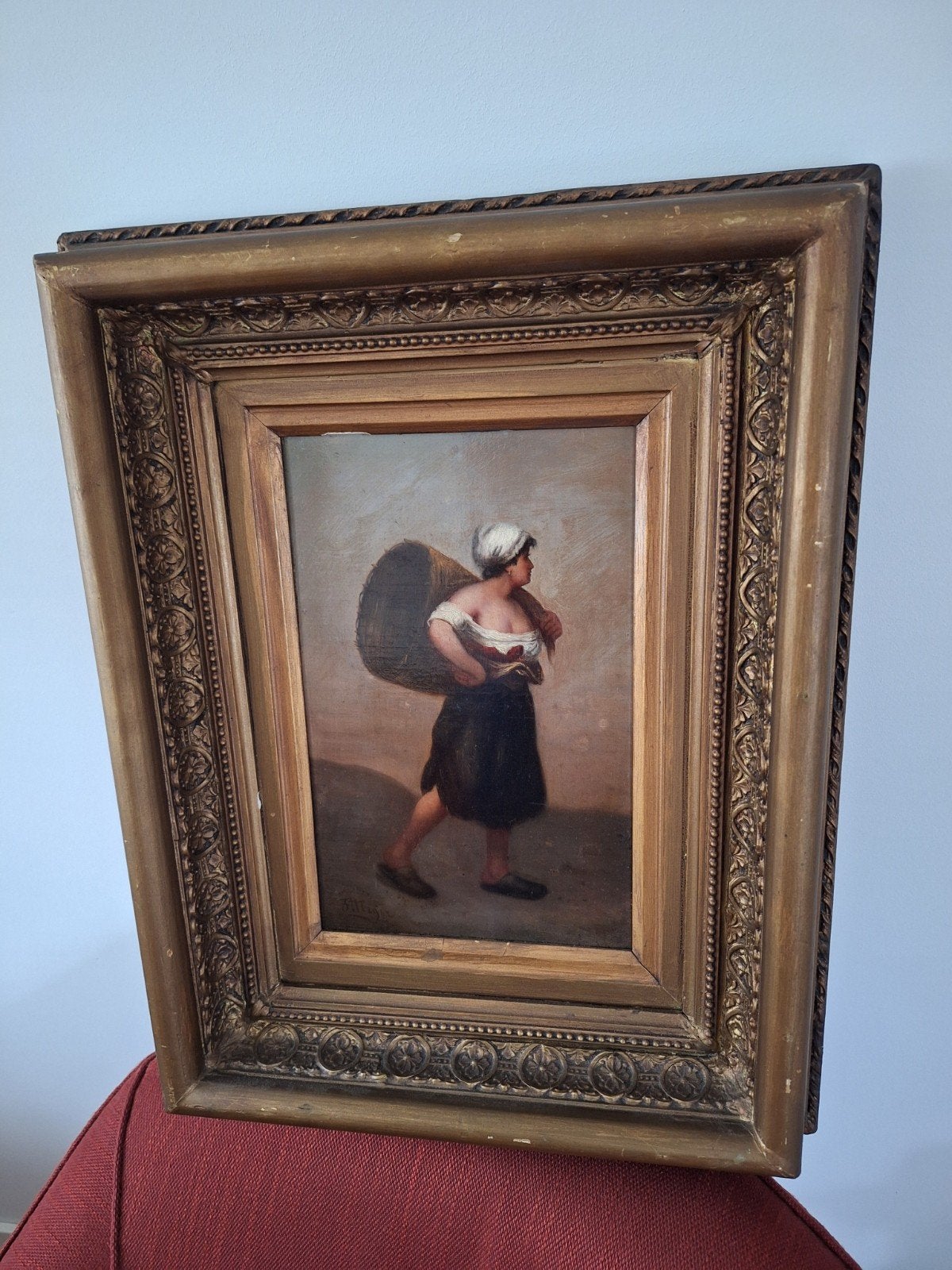 Antiek schilderij gesigneerd door F. Meijer, Ophalen, Portret of Personen, Klassiek, Ingelijst