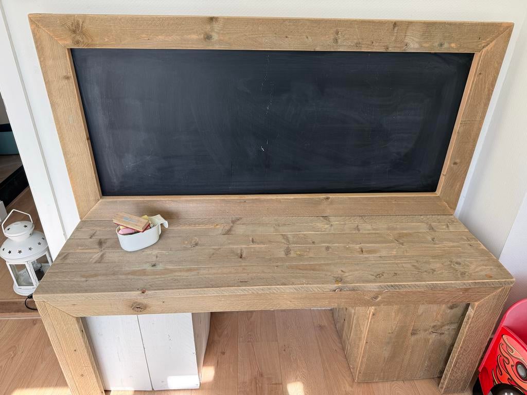 Steigerhout werkbank met schoolbord, Ophalen, Gebruikt, Hout, Kinderbureau