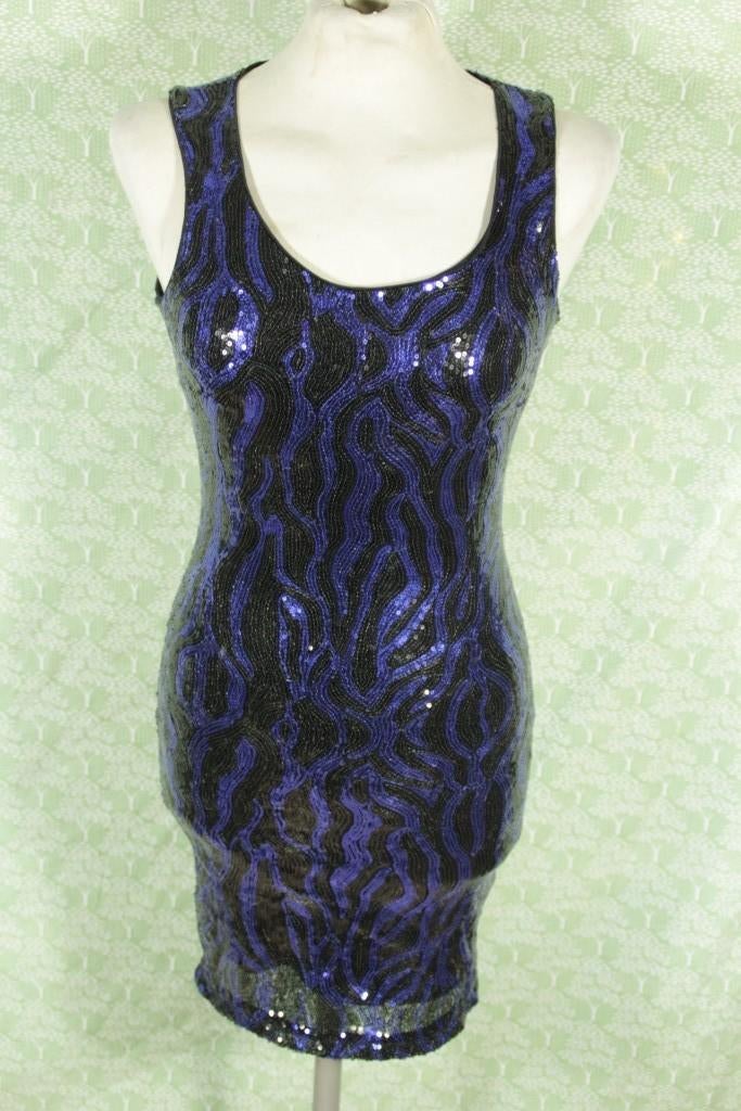 Sexy mini-jurk. Zwarte & blauwe pailletjes.Mt S.Forever 21, Blauw, ., Ophalen of Verzenden, Zo goed als nieuw