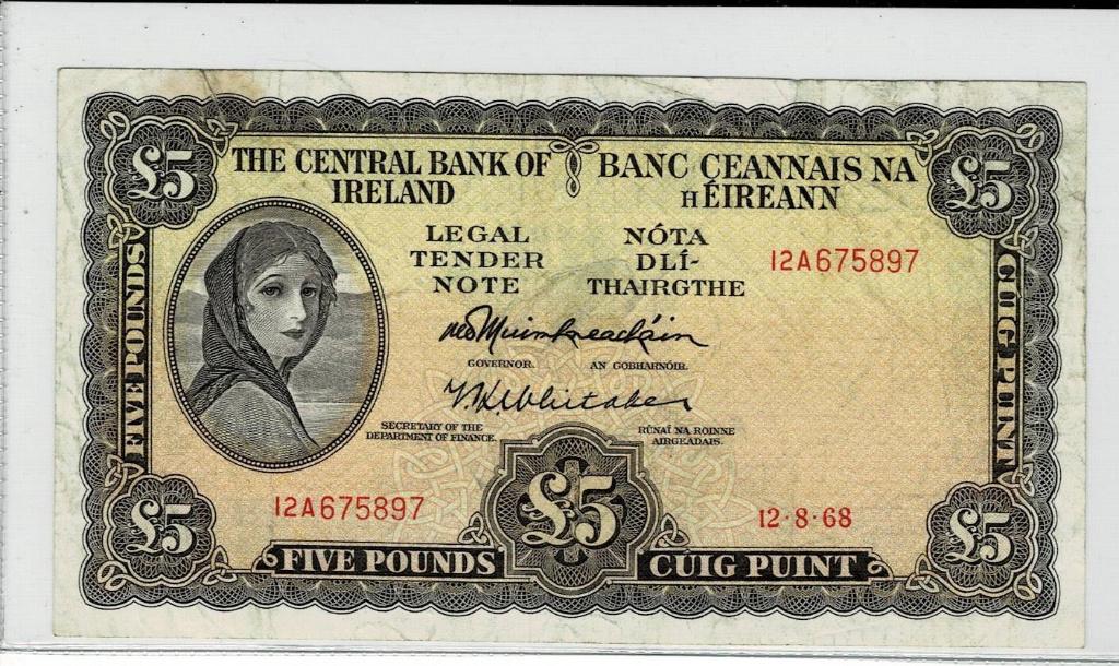 Ierland, 5 pounds 1968, Postzegels en Munten, Bankbiljetten | Europa | Niet-Eurobiljetten, Verzenden, Overige landen