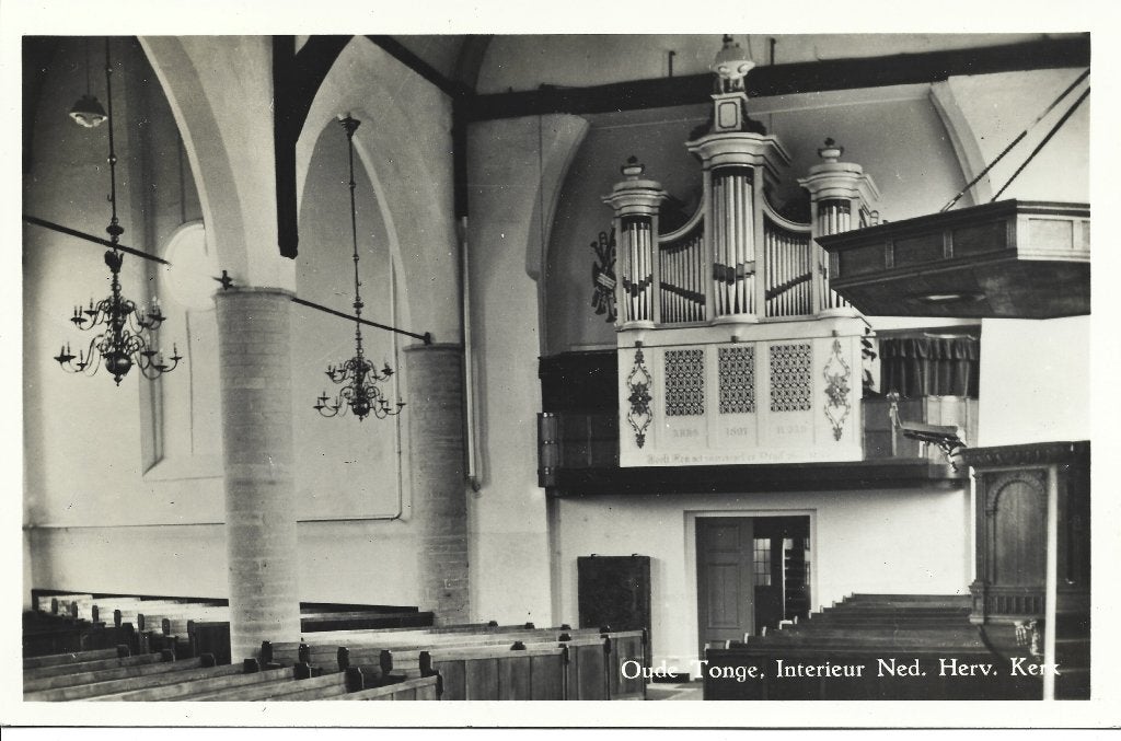 Oude Tonge Ned Herv Kerk interieur orgel, Ophalen of Verzenden, 1940 tot 1960, Gelopen, Zuid-Holland