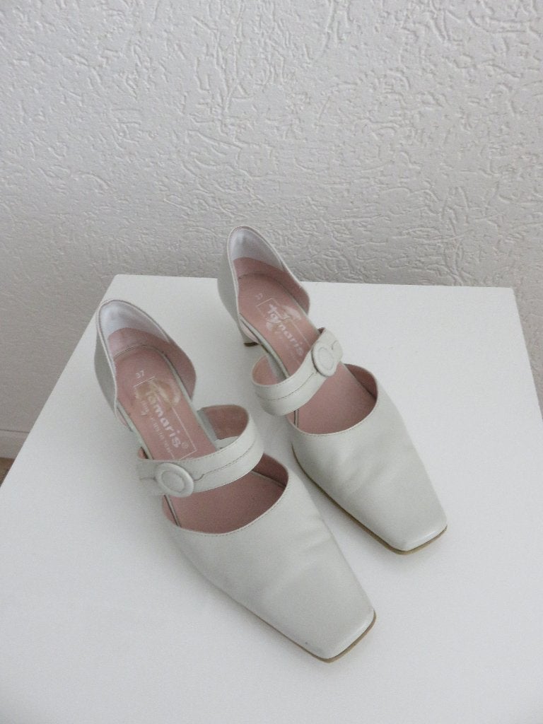 TAMARIS LEREN PUMP ROOM/WIT 37 HKH 5 CM IZGST, Tamaris, Pumps, Verzenden, Wit
