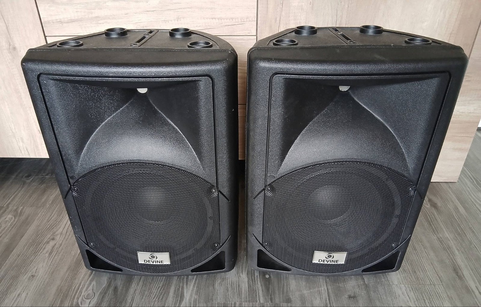 2  speakers Devine actief. 300 watt per stuk., Ophalen, Gebruikt, Minder dan 500 watt