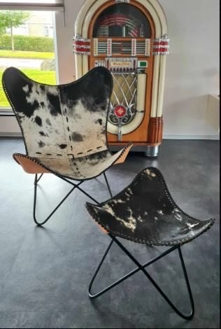 Set koeienhuid vlinder stoel met bijpassend krukje, Ophalen, Nieuw, Western, Info@americansaleshop.nl