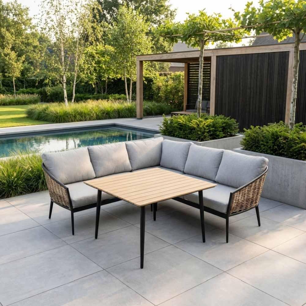 Lucca dining hoek loungeset | wicker + aluminium | 219x219cm, Ophalen, 5 zitplaatsen, Nieuw, Loungeset