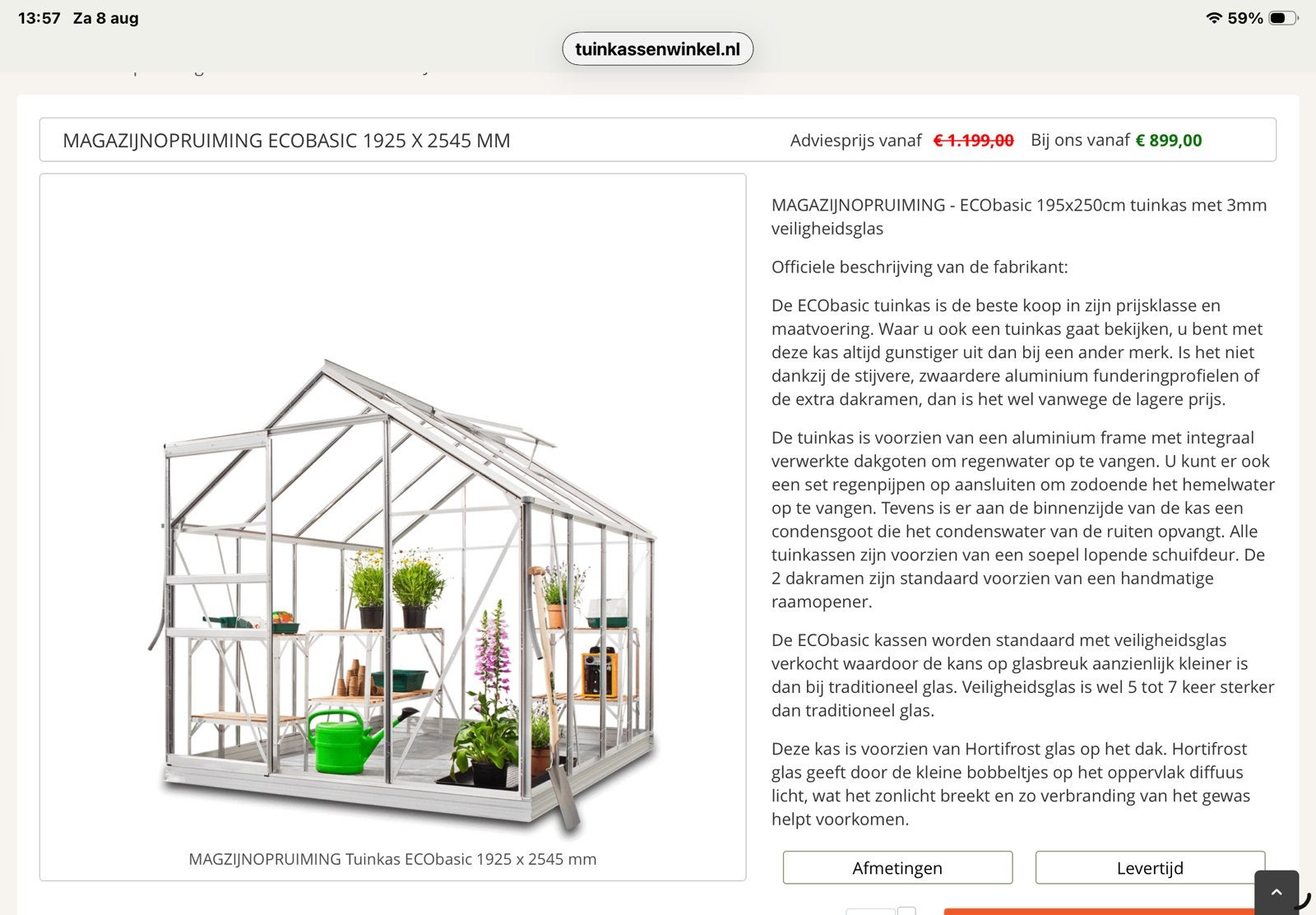 Tuinkas, Tuin en Terras, Kassen, Ophalen, Glas, Zo goed als nieuw, Aluminium