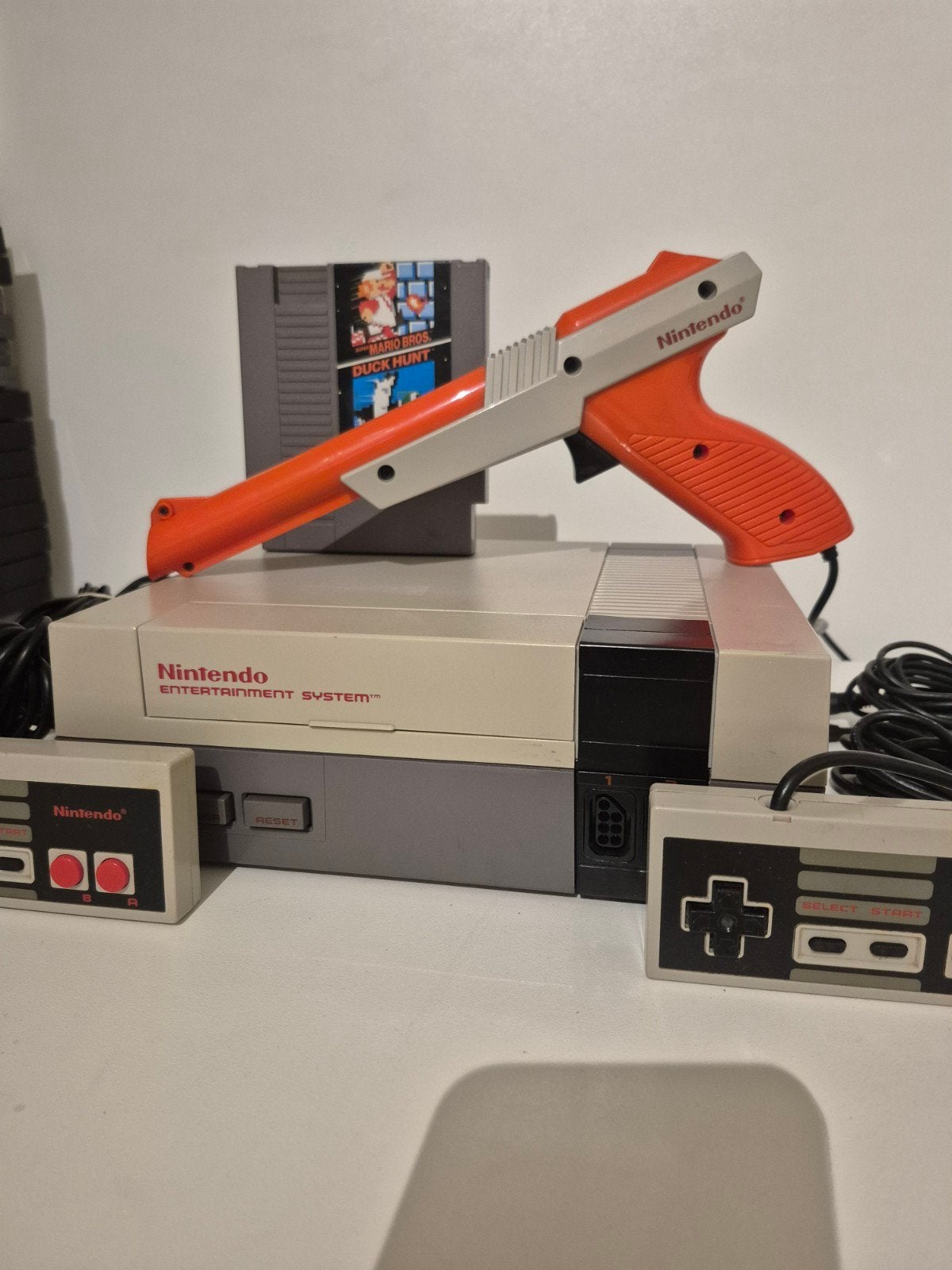 Nintendo Nes Super Mario Duckhunt Set, Ophalen of Verzenden, Gebruikt, Met 2 controllers, Met zapper/pistool