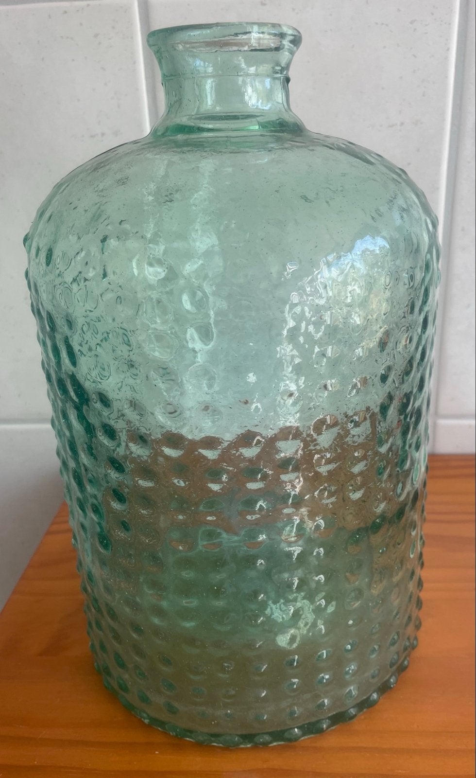 Groene glazen vaas / fles met bubbeltextuur, Ophalen, 30 cm, Nieuw, Glas