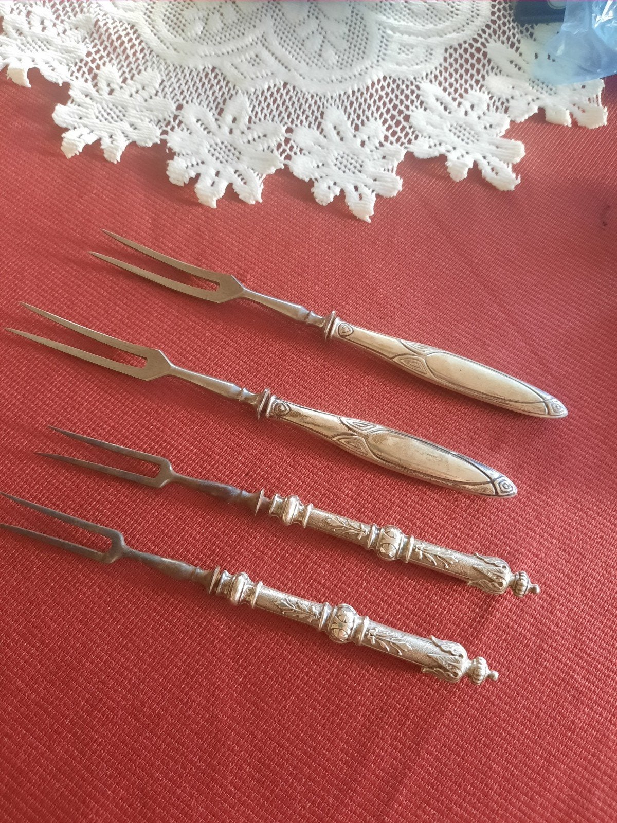 Set van 4 Antieke Vleesvorkjes - 800 Zilver, Antiek en Kunst, Antiek | Bestek, Ophalen of Verzenden
