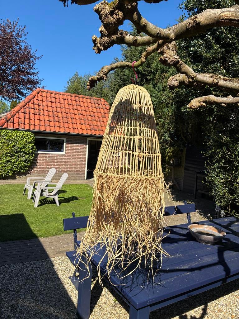 Ibiza look rieten lampenkap met bijpassend kussen, Ophalen, Gebruikt, Beige, 50 cm of meer