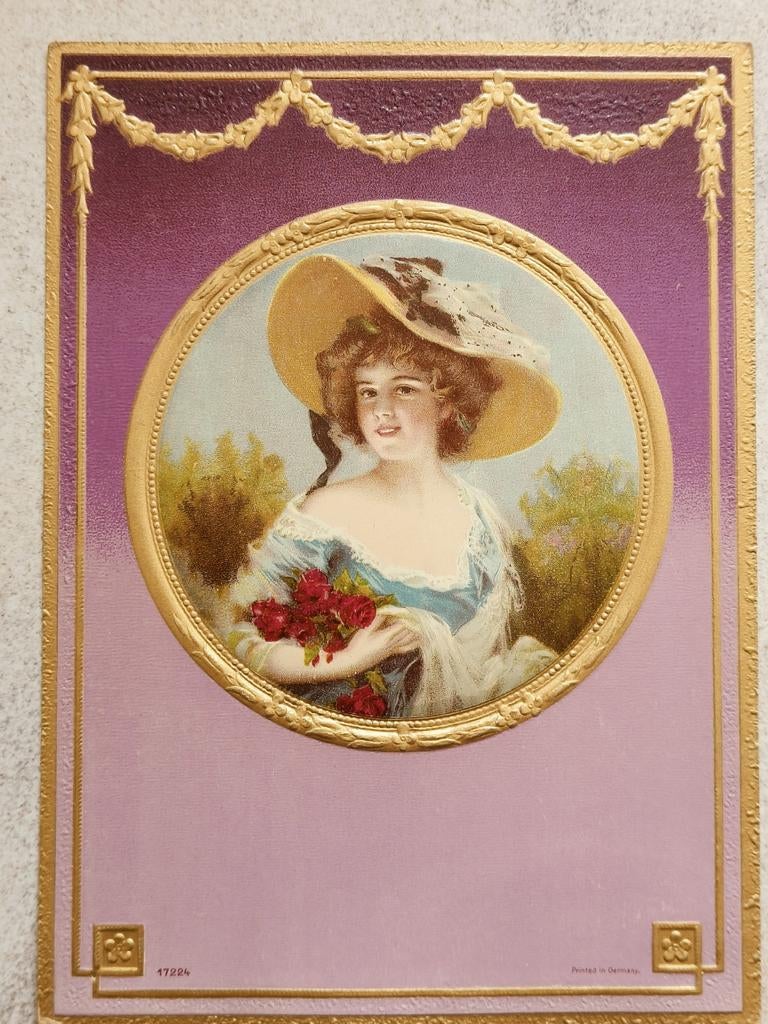 KARTON, OUD, ROMANTISCH MET RELIËF, Antiek en Kunst, Ophalen of Verzenden