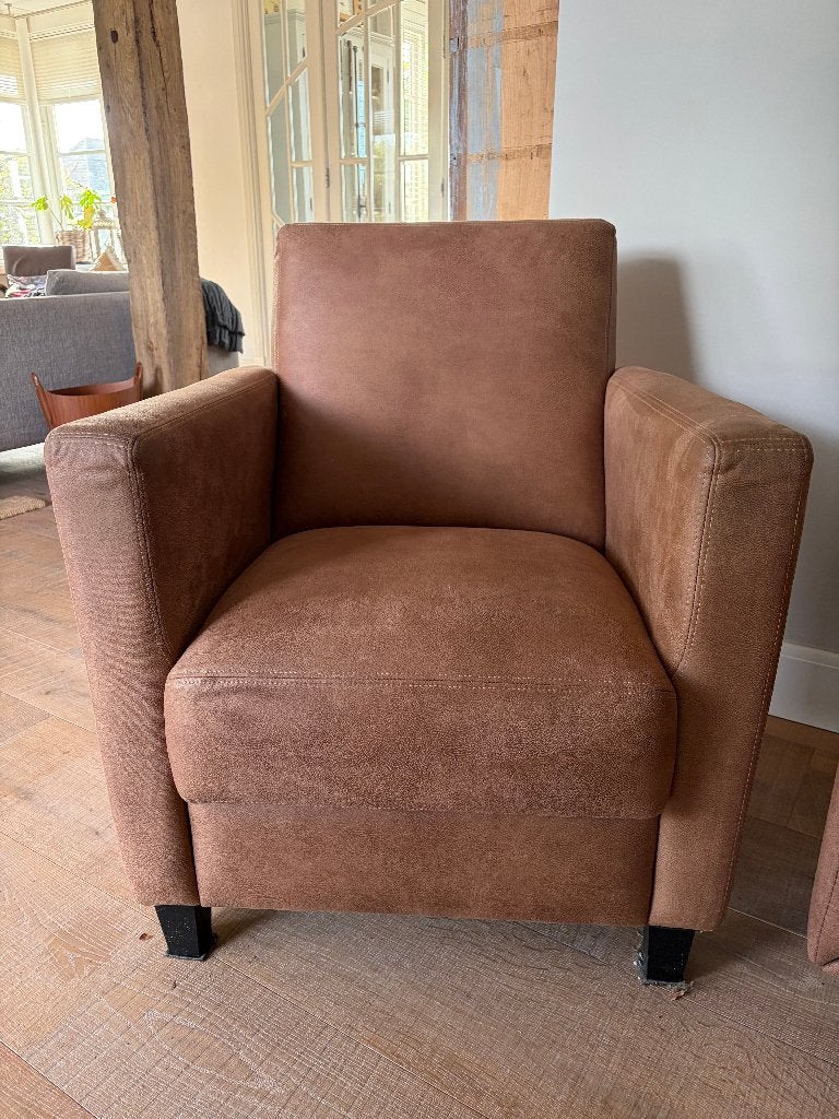Foto 9 van Prachtige nubuck lederen bank en fauteuil