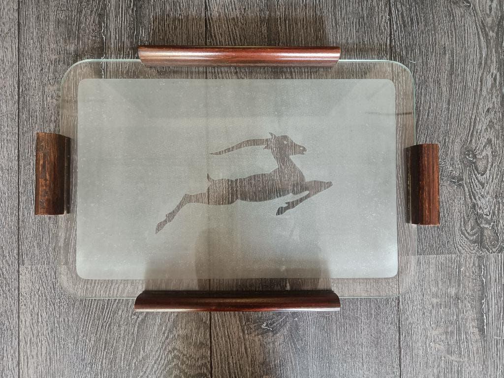 Glazen dienblad in Art Decostijl, Ophalen of Verzenden, Gebruikt, Rechthoekig, Hout