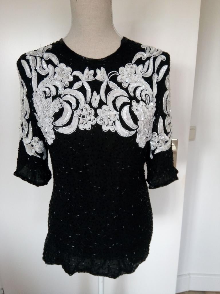Prachtige zijden vintage blouse, Maat 38/40 (M), Zwart, Ophalen of Verzenden, Zo goed als nieuw