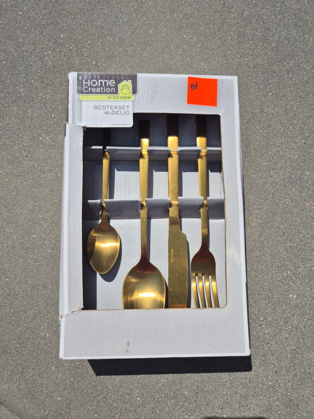 Home Creation Bestekset 16-delig Goud Nieuw in Doos, Ophalen, Bestekset, Overige typen, Nieuw