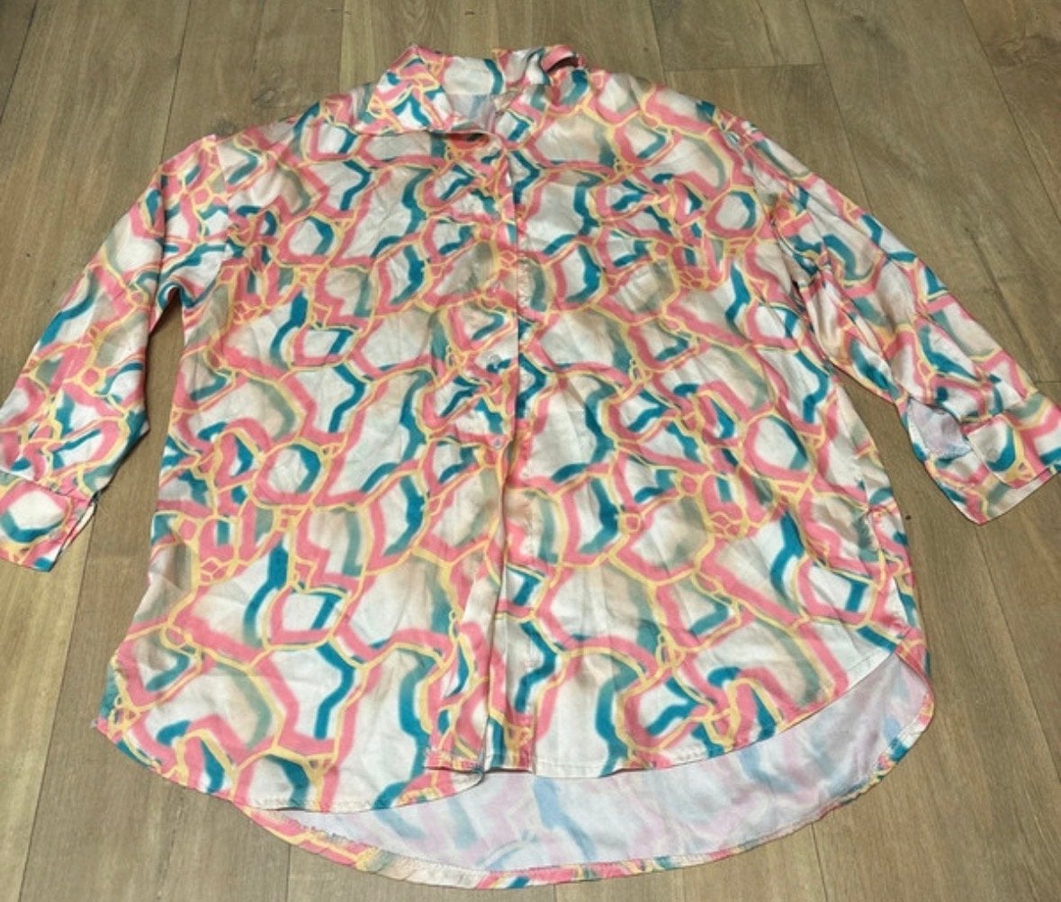 Blouse met abstracte print, valt als XXL/XXXL, Ophalen of Verzenden, Gedragen, Maat 46/48 (XL) of groter, Meerkleurig