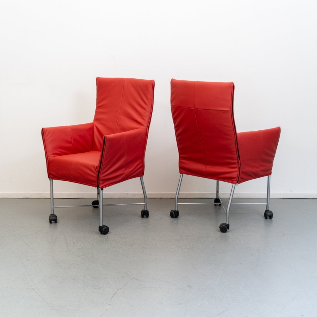 Montis Chaplin eetkamerstoelen oranje/rood leder, Niet ingevuld, Zo goed als nieuw, Niet ingevuld, Niet ingevuld