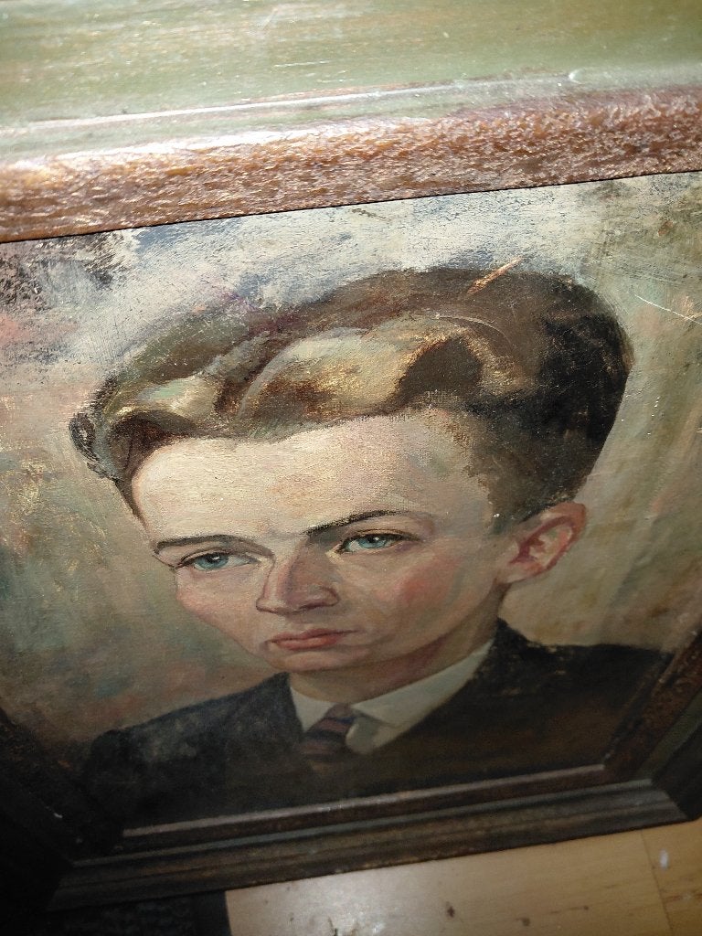 Olieverf Portret van een Jongen in Klassieke Stijl, Antiek en Kunst, Ophalen, Doek, Portret of Personen, Gesigneerd