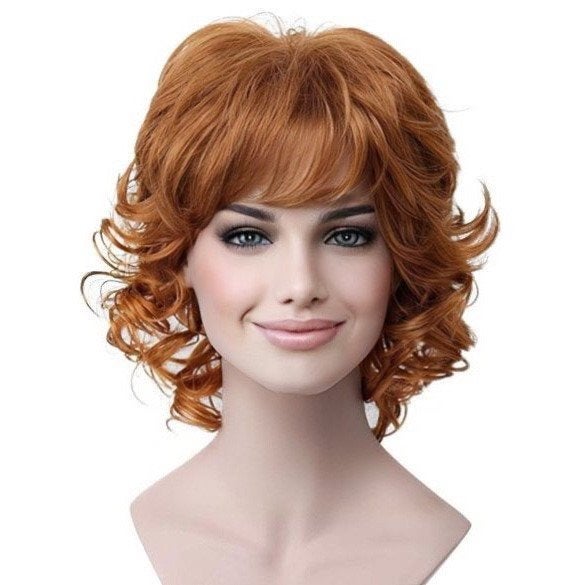 Moderne pruik kort krullend haar roodblond kleur 27C, Ophalen of Verzenden, Nieuw, Pruik of Haarverlenging