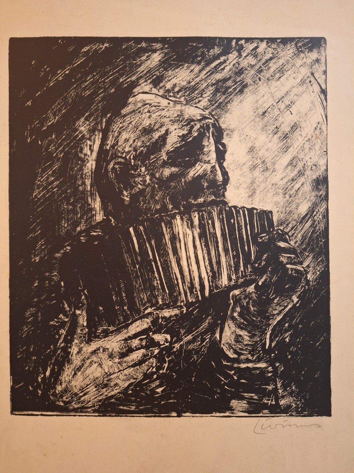 Houtsnede Panfluit van Livinius de Bundt, Dagelijks leven, 1950 - 1999, Ophalen of Verzenden, Houtsnede
