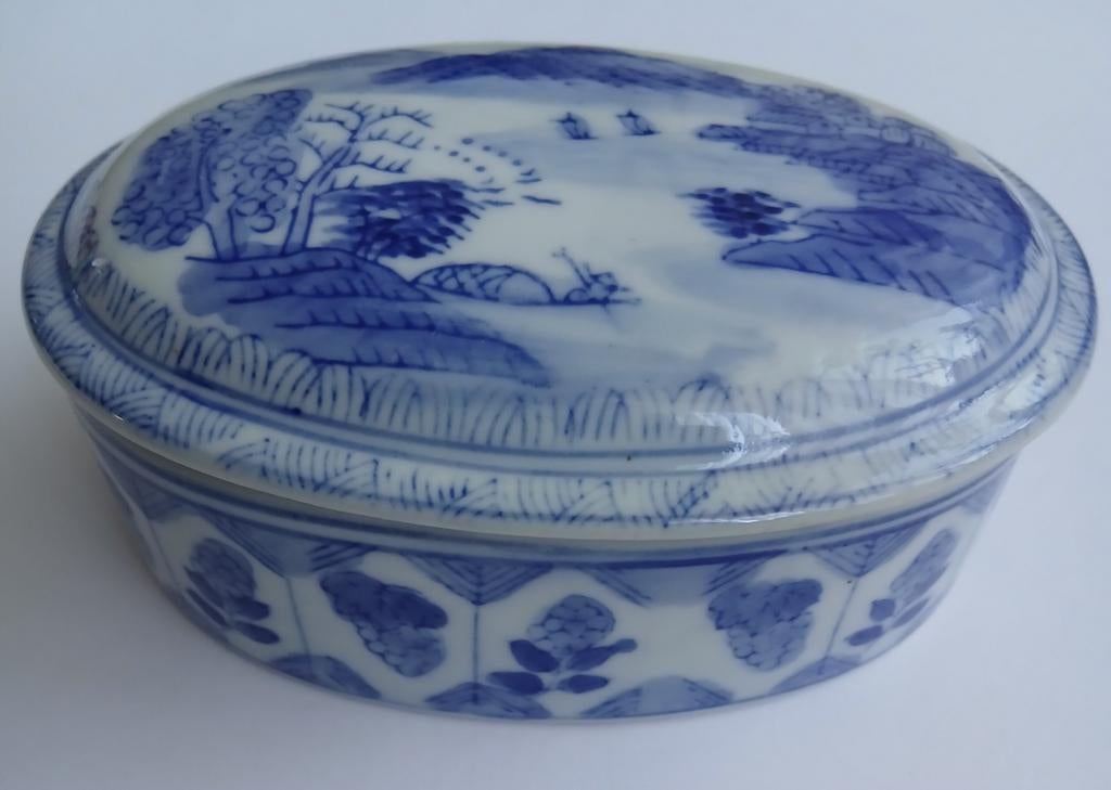 Chinees Blauw Wit Porslein Trinket Box Ovaal, Ophalen of Verzenden