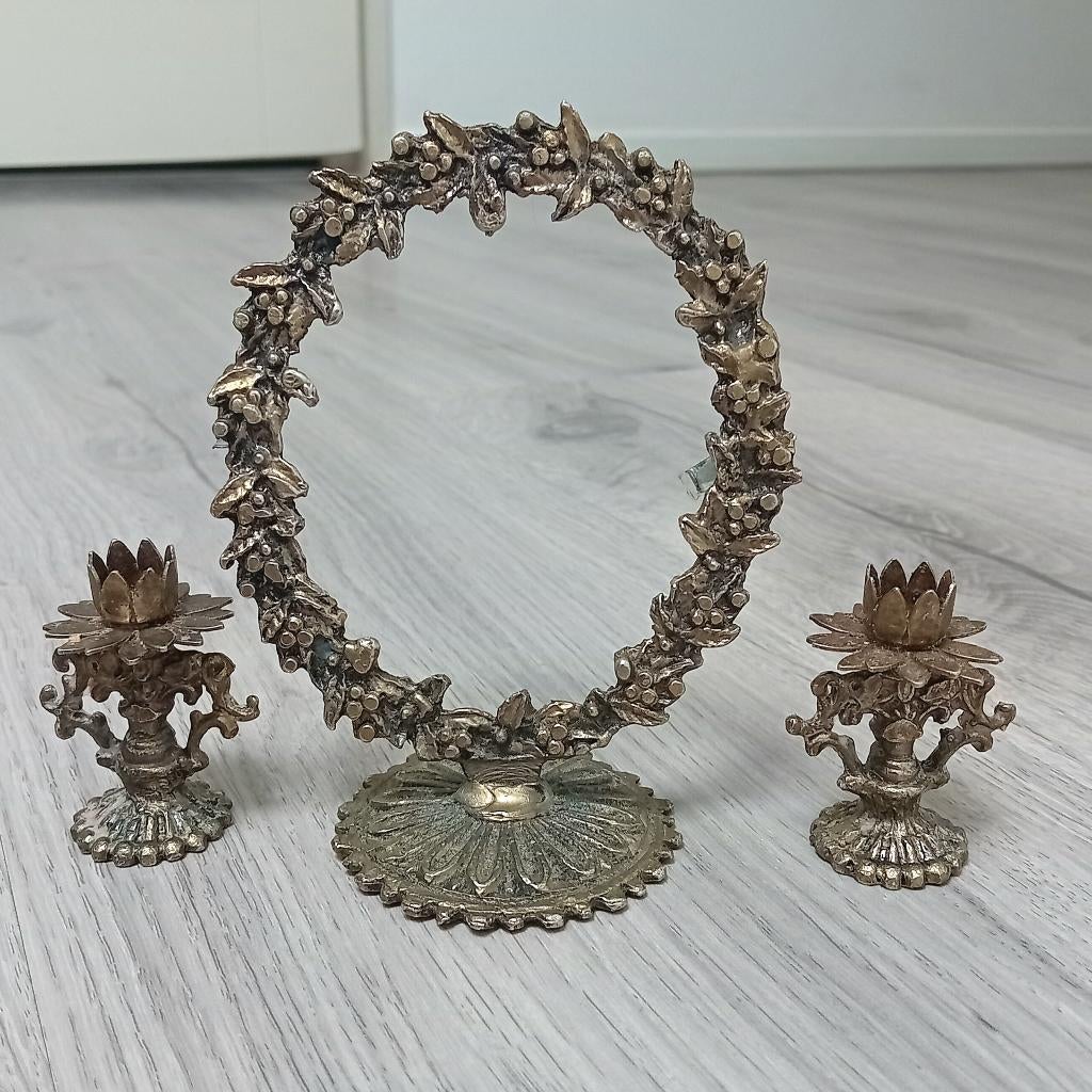 set van spiegel/foto frame met 2 kandelaars, Ophalen of Verzenden