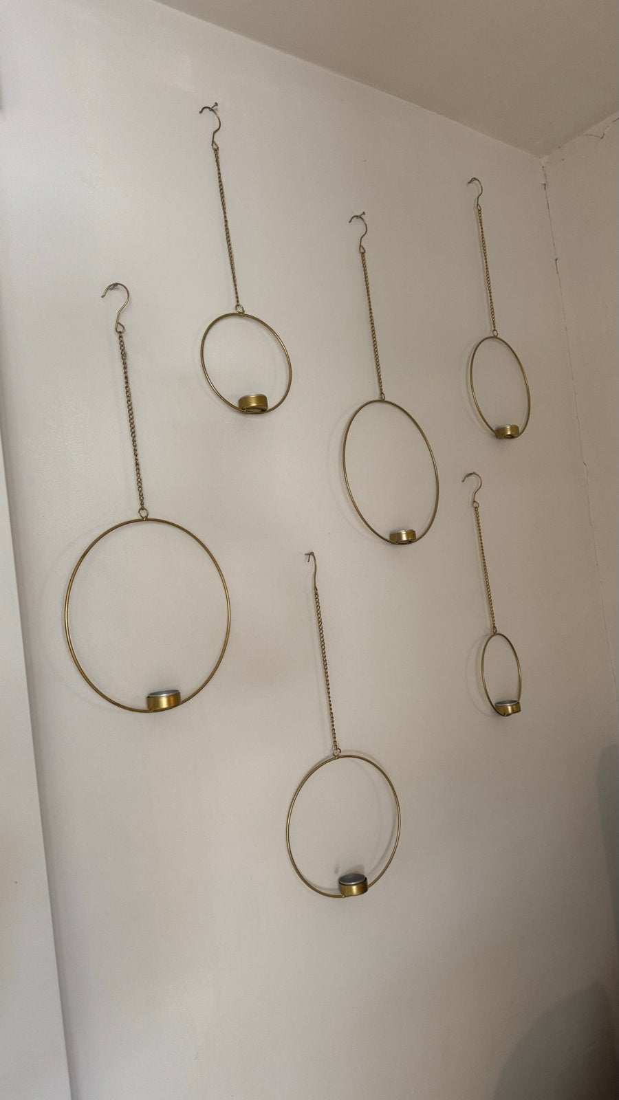 Set van 6 gouden waxinelichthouders om op te hangen, Ophalen, Gebruikt, Overige merken, Waxinelichthouder