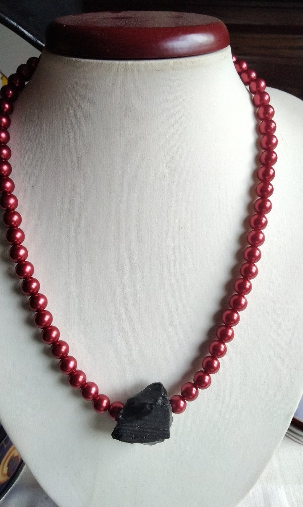 Nieuwe Ketting Rode Parels Grote Ruwe obsidiaan Stenen, Ophalen, Overige materialen, Nieuw, Met edelsteen