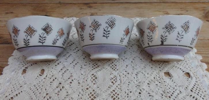 3 Klein Franse brocante spoelkommetjes, gestileerde bloemen, Ophalen of Verzenden