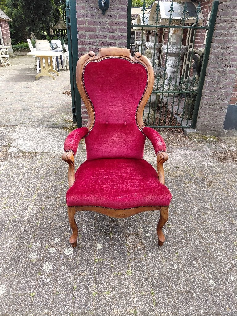 Biedermeier mahonie voltaire, rode velours bekleding., Ophalen