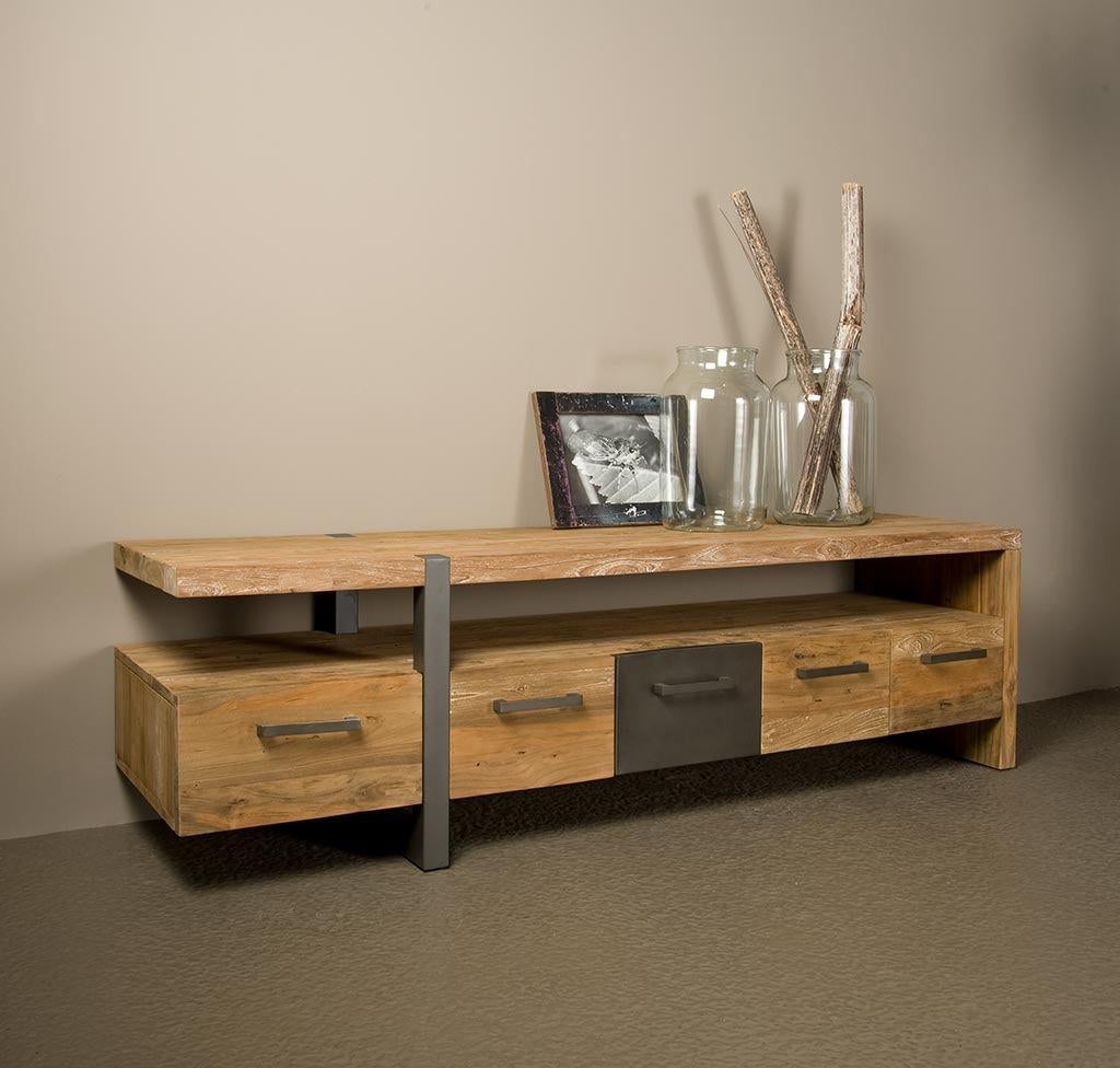 *ACTIE 41% KORTING* Tv Meubel Lucca 145 cm €769 NU €453,71(3, 100 tot 150 cm, Teakhout, Nieuw, Ophalen of Verzenden