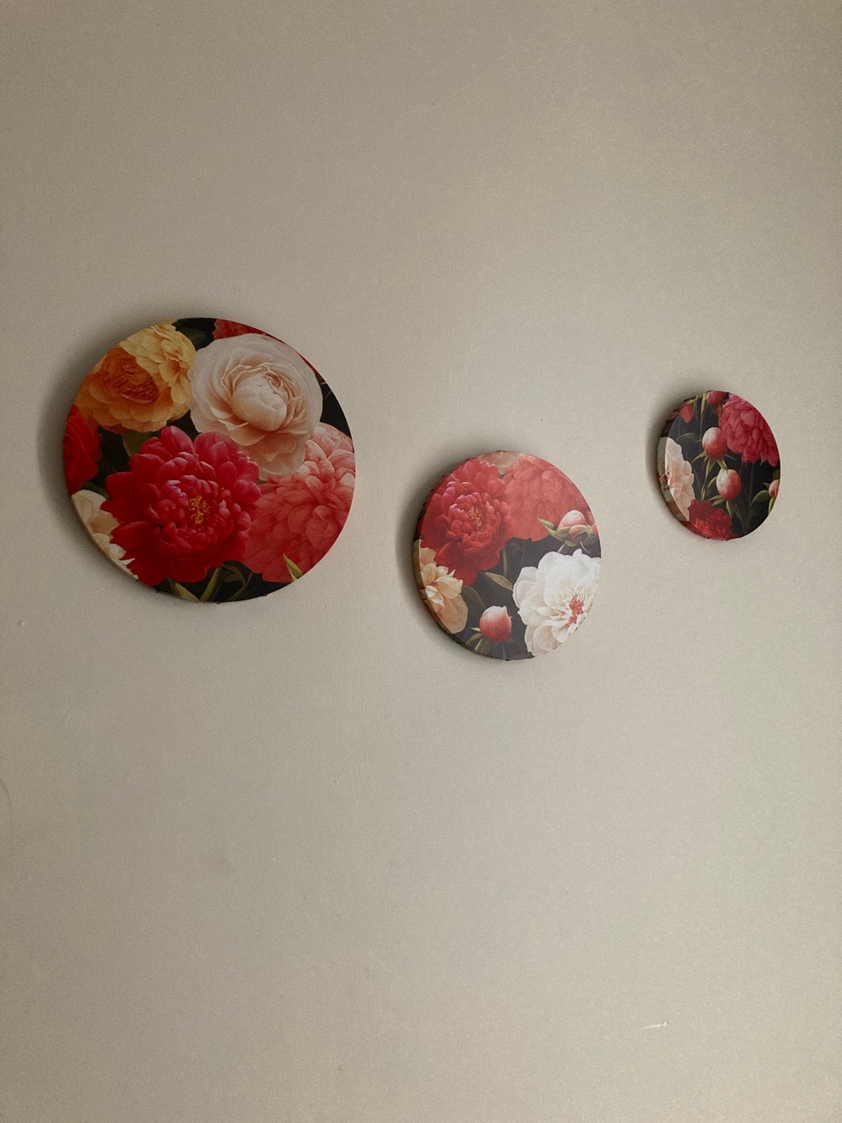 *3 Muurcirkels in 3 maten met bloemen*, Huis en Inrichting, Woonaccessoires | Wanddecoraties, Meerkleurig, Ophalen of Verzenden