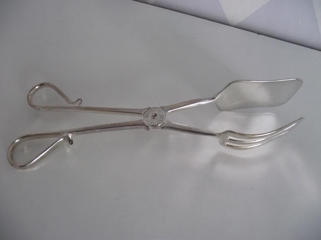 verzilverde serveertang 26 cm sandwich tang  1950-1960 Italy, Ophalen of Verzenden