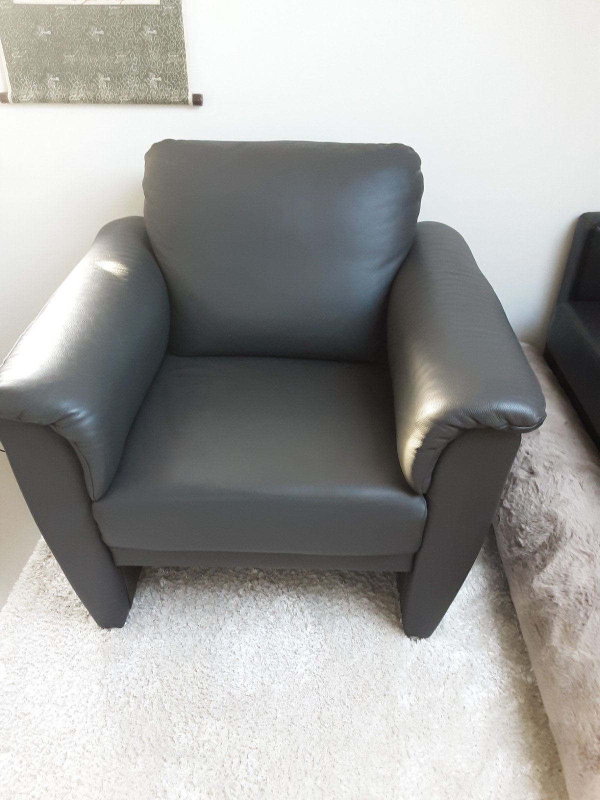 LEDERE FAUTEUIL--ZEER MOOI.--KLEUR ANTRACIET--GRATIS OPHALEN, Ophalen, Zo goed als nieuw, 50 tot 75 cm, Leer