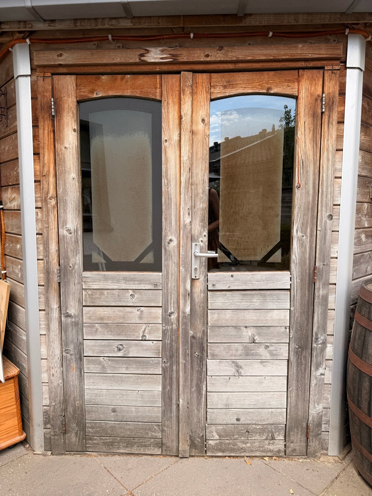 Houten tuindeuren met glas en beslag, Ophalen, Gebruikt, Minder dan 80 cm, Minder dan 200 cm