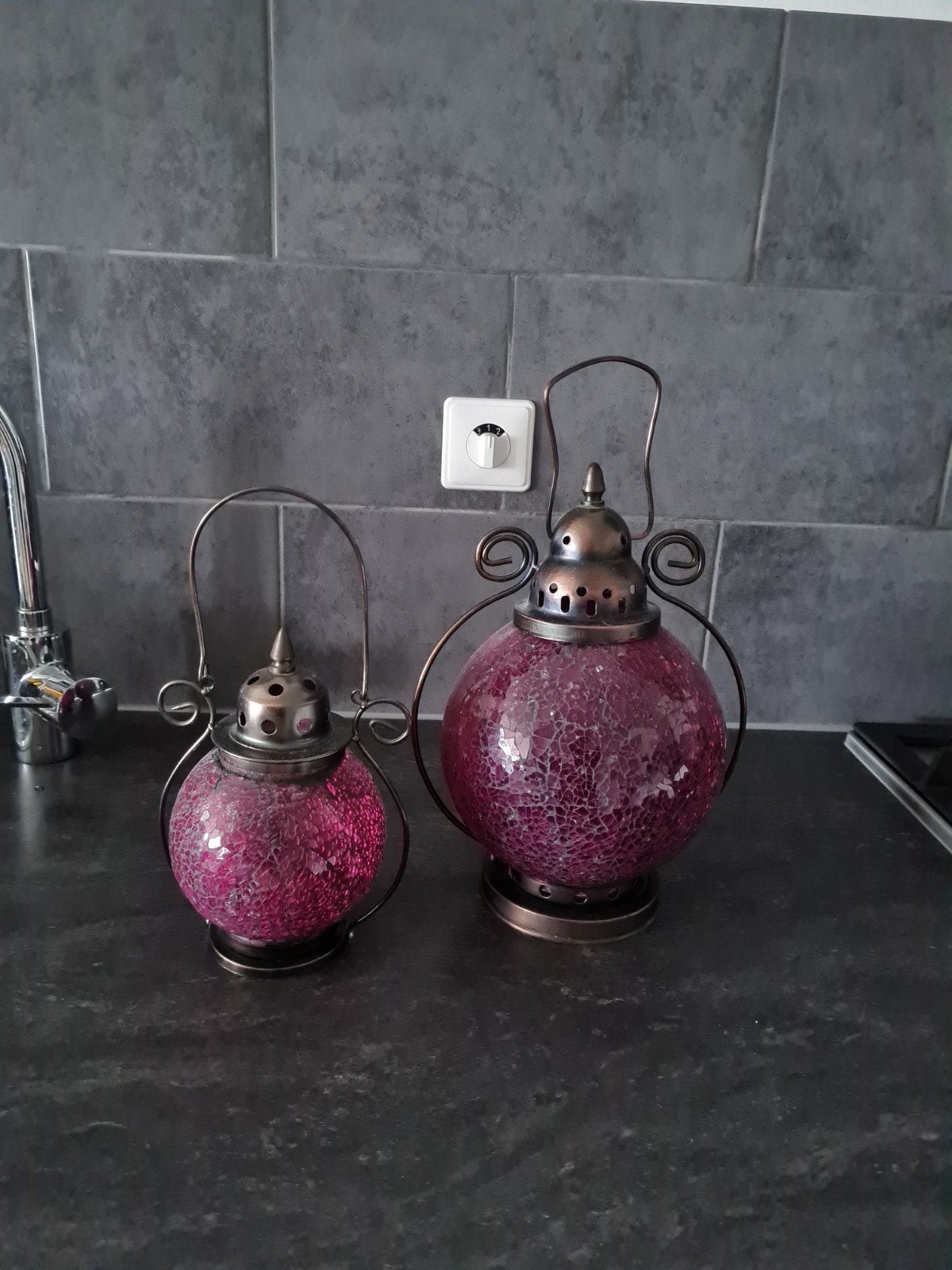 Set van 2 Oosterse Mozaïek Lantaarns - Roze Glas, Ophalen, Bohemian, Overige merken, Roze
