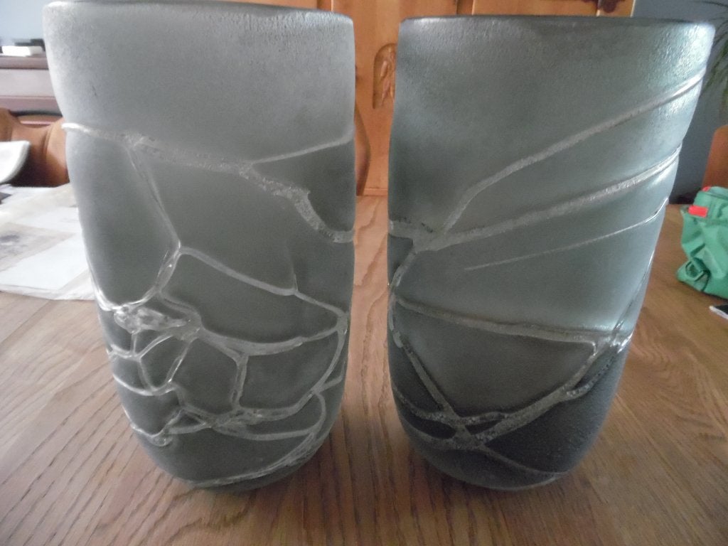 vazen 2 stuks van 16 x 30 cm grijs met glasmotief zgan, 30 cm, Geschikt voor buiten, Ophalen of Verzenden, Grijs