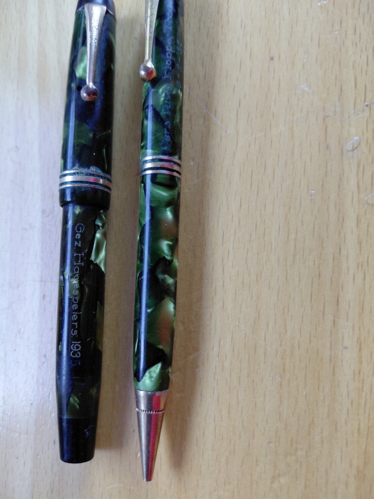 antieke parkerpennen met inscriptie: gez Hagespelers 1936, Ophalen of Verzenden, Gebruikt, Vulpen, Overige merken